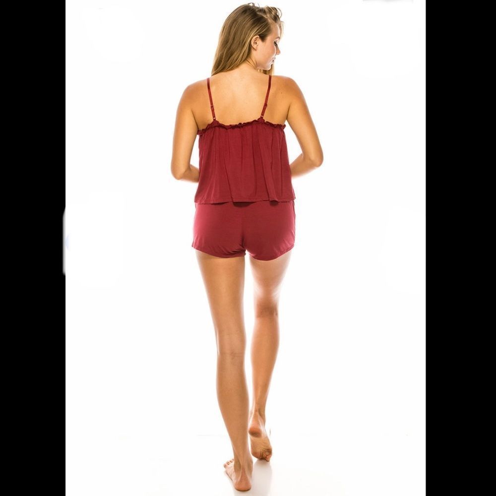 2. Youmita Soft Pajama Short Set Rhubarb (Burgundy) - Picture 2 of 3